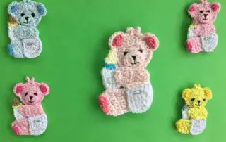 Finished crochet baby teddy bear group landscape