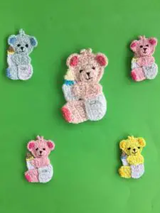 Finished crochet baby teddy bear group portrait