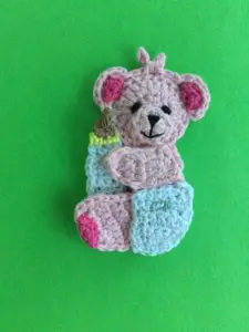 Finished baby teddy bear crochet applique pattern portrait