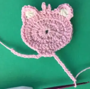 Crochet child teddy bear neck and arms first row
