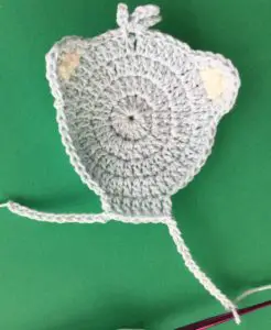 Crochet teddy bear applique neck and arms first row