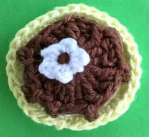 Crochet food for blanket cake on plate
