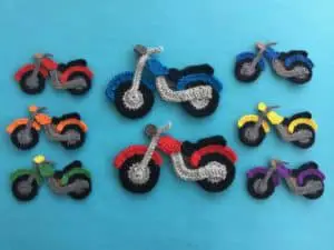 Finished crochet motorbike group landscape
