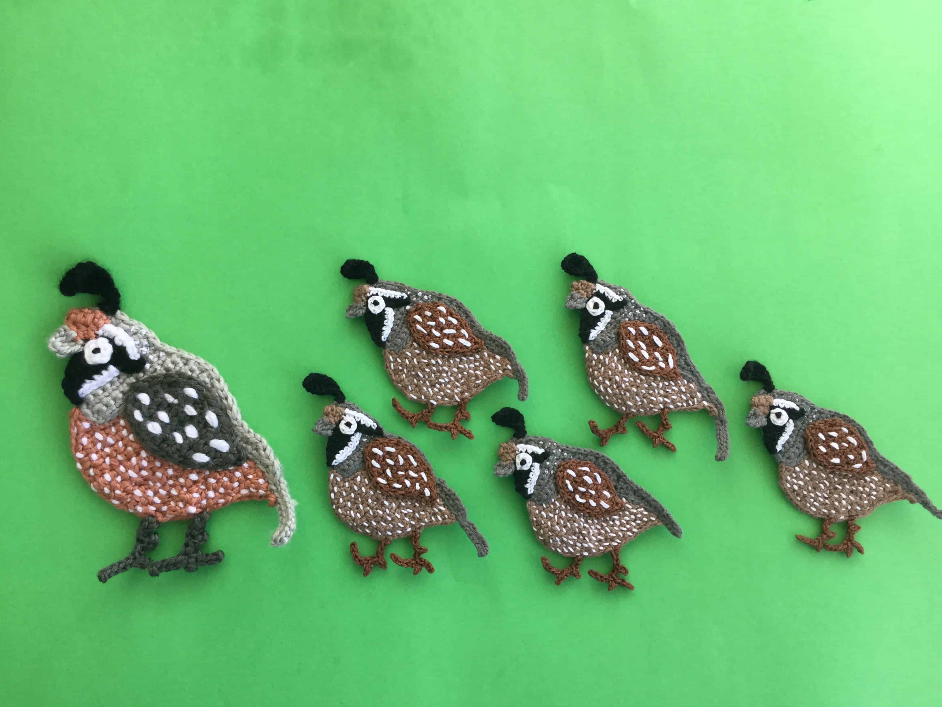 Finished crochet quail group landscape