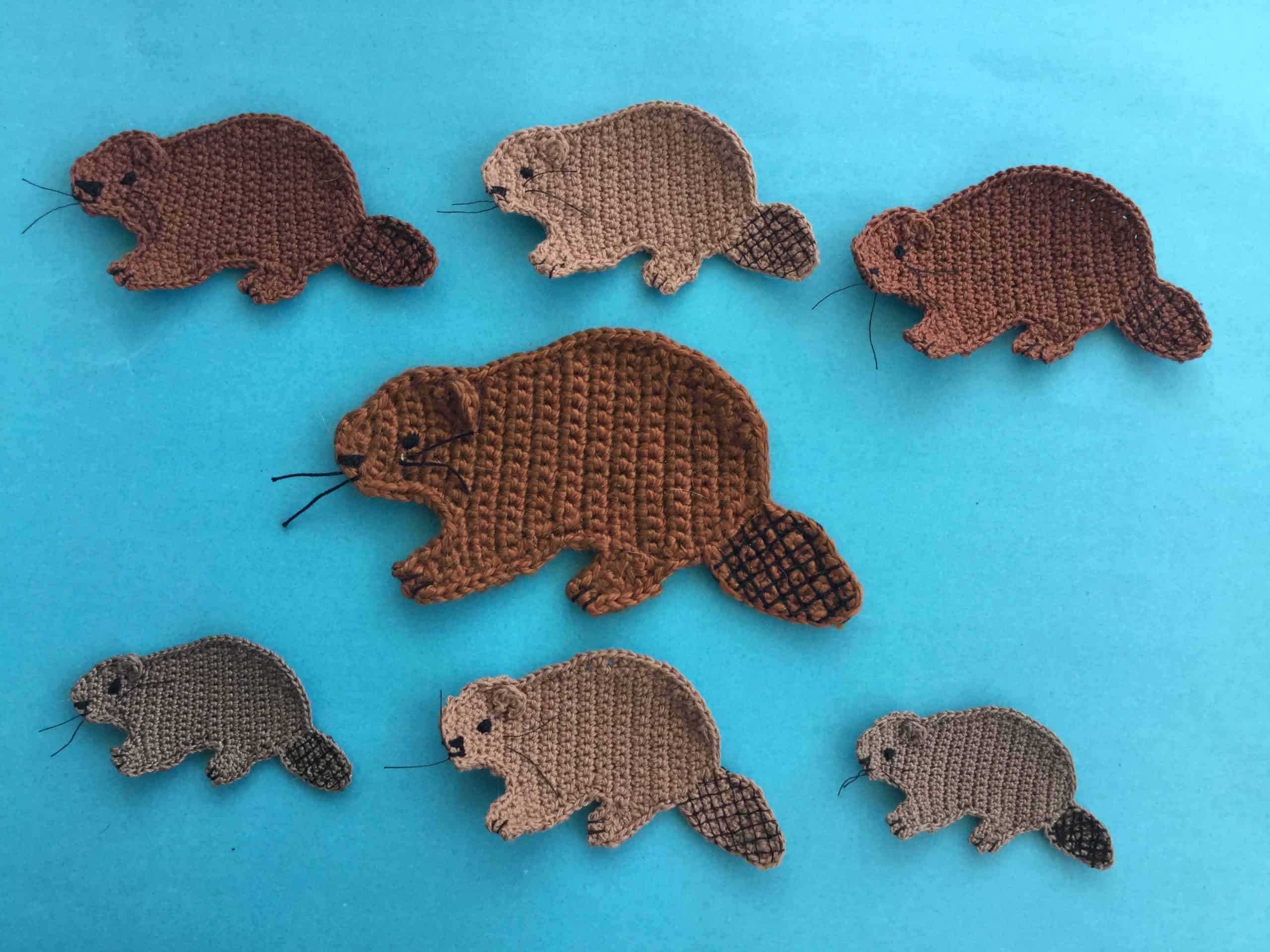 Finished crochet beaver group landscape