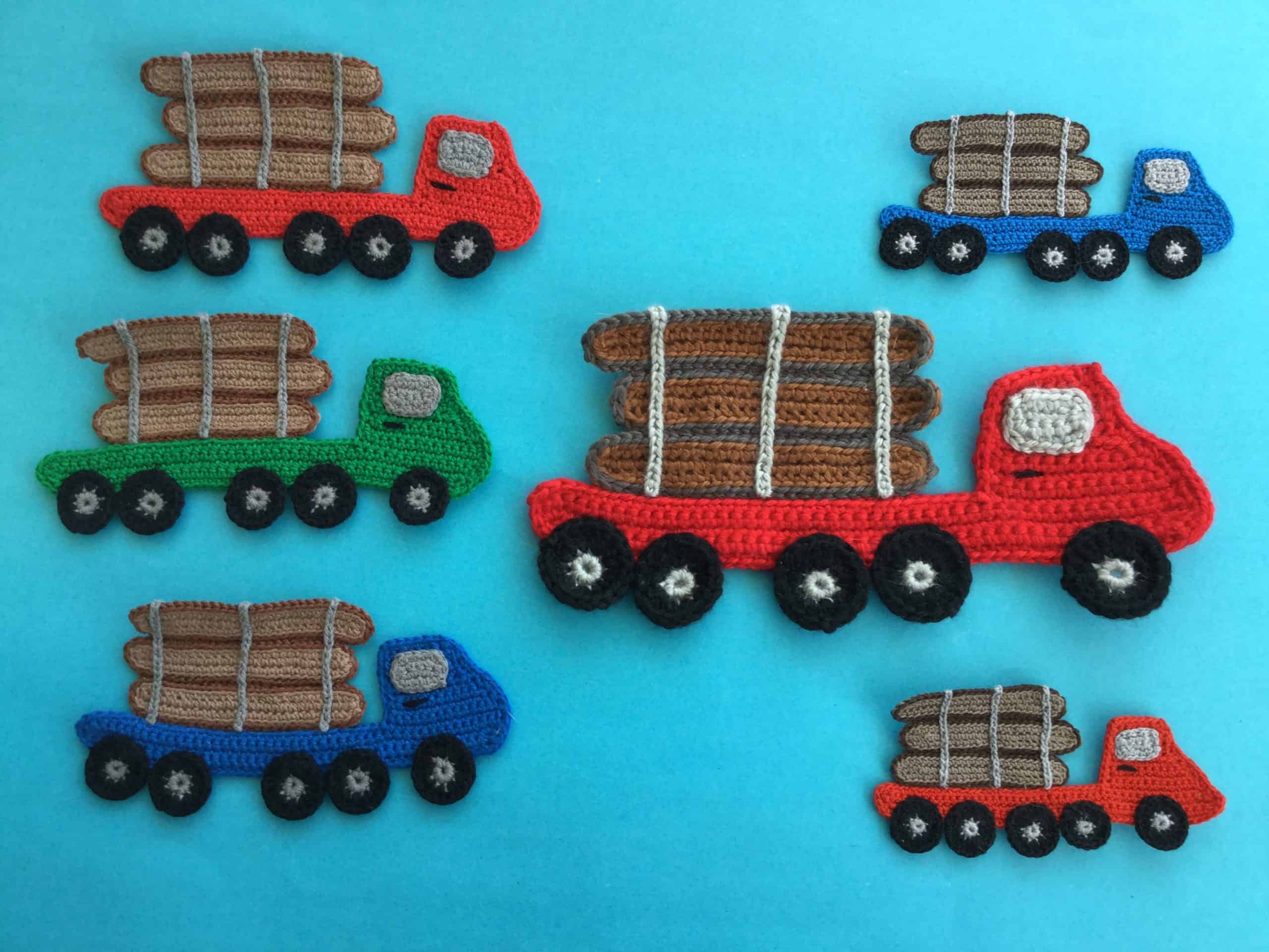 Finished crochet log truck group landscape