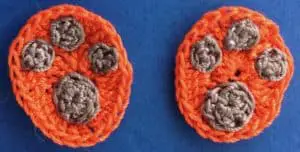 Crochet baby fox 2 ply feet with small dots