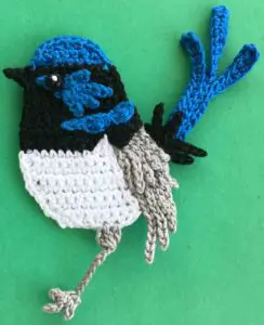 Crochet blue wren 2 ply body with back leg