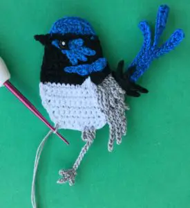 Crochet blue wren 2 ply joining for front leg