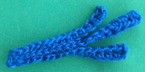 Crochet blue wren 2 ply tail section weaved together