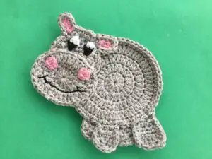 Finished crochet easy hippo tutorial 2 ply landscape