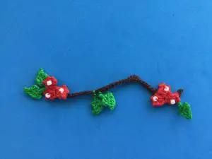 Finished crochet branch 2 ply branch with red flowers landscape