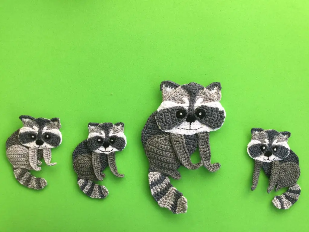 Finished crochet raccoon 2 ply family landscape