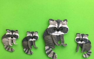 Finished crochet raccoon 2 ply family landscape