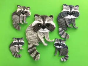 Finished crochet raccoon 2 ply group landscape
