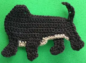 Crochet dachshund 2 ply body with far back leg