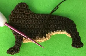 Crochet dachshund 2 ply joining for second front leg
