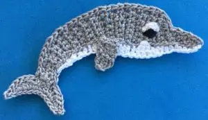 Crochet dolphin 2 ply body with first bottom fin