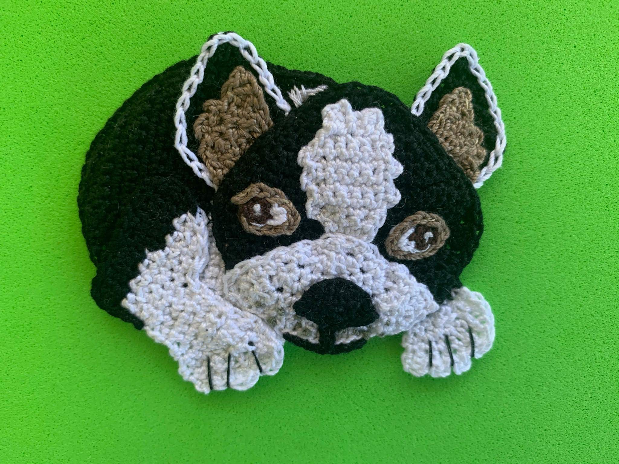 Finished crochet boston terrier 2 ply landscape