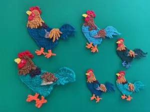 Finished crochet rooster 2 ply group landscape