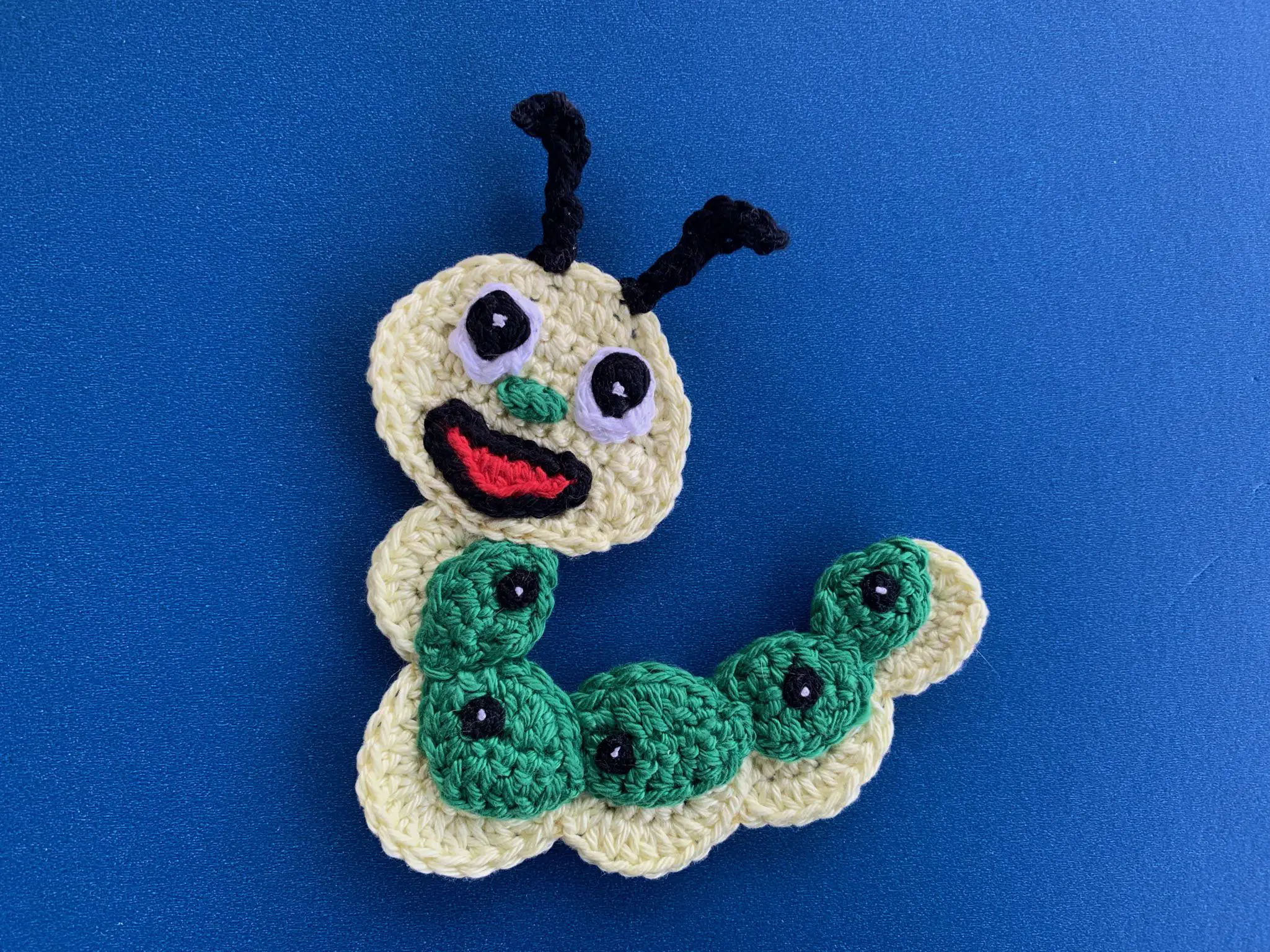 Finished crochet caterpillar 4 ply landscape