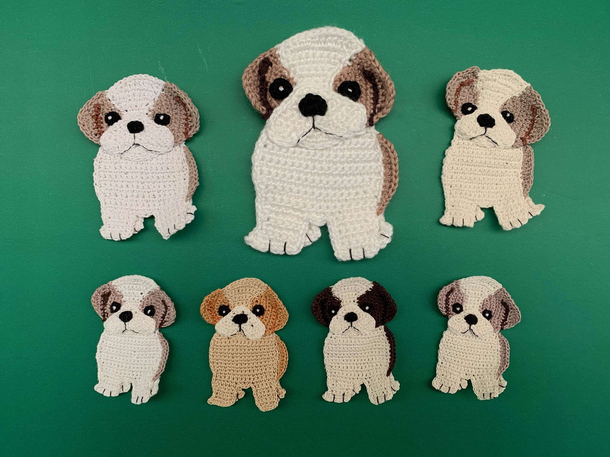 Finished crochet Shih Tzu 2 ply group landscape