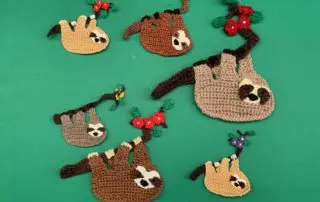 Finished crochet hanging sloth 2 ply group landscape