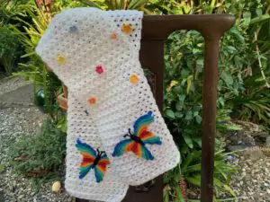 Finished crochet butterfly scarf