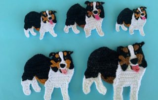 Finished crochet tri colored border collie 2 ply group landscape