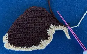 Crochet cowrie shell 2 ply joining for top neatening row