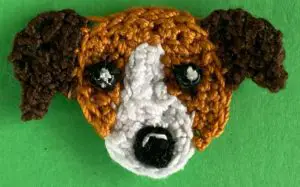 Crochet jack russell 2 ply eyes with dots