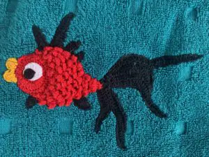 Crochet sea towel goldfish black red