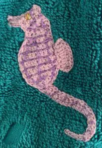 Crochet sea towel purple seahorse