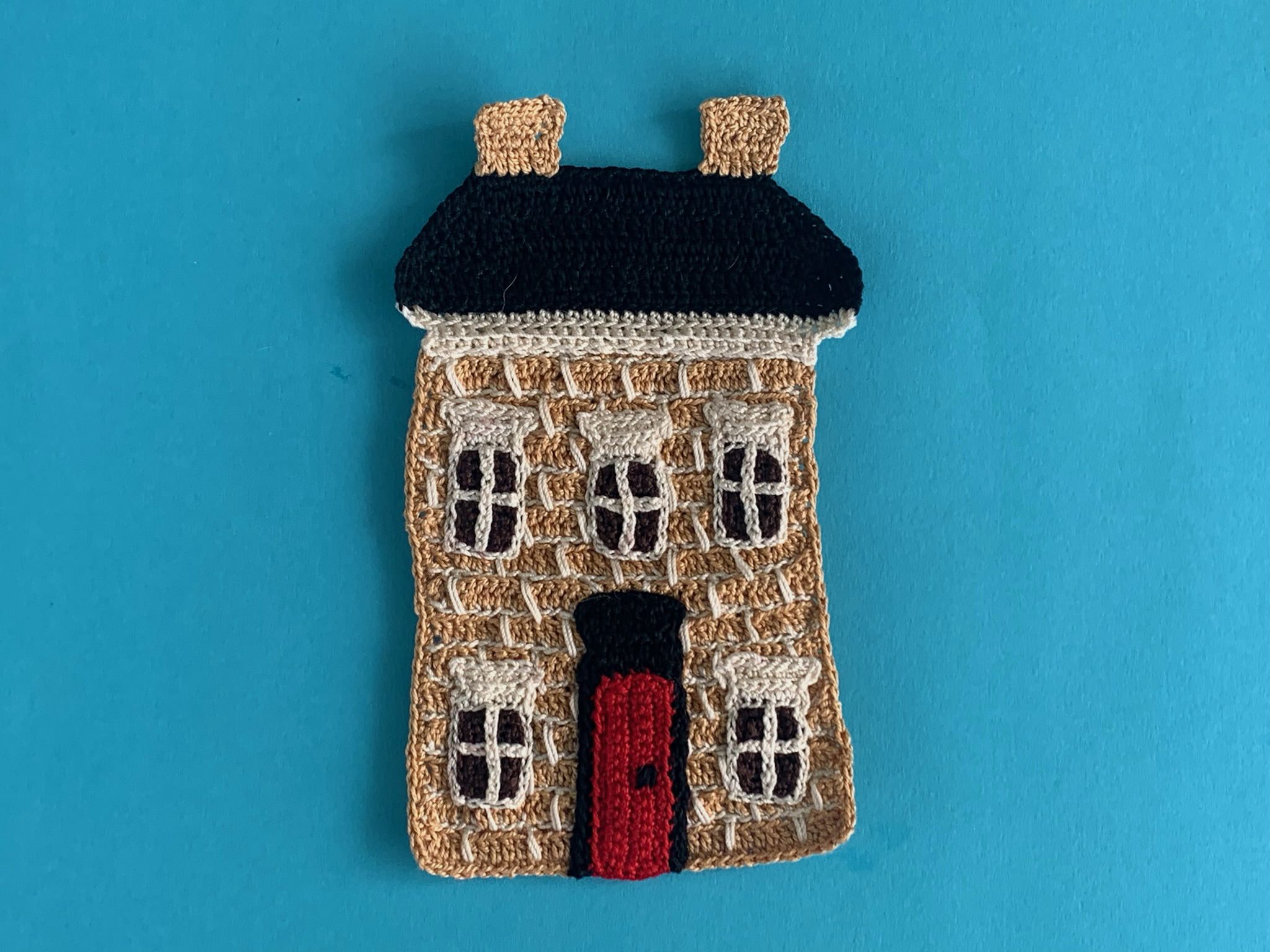 Finished crochet house 2 ply brick house landscape