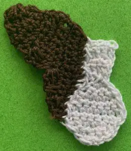 Crochet French bulldog 2 ply head first side with ear