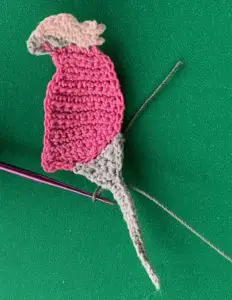 Crochet galah 2 ply joining for tail dark