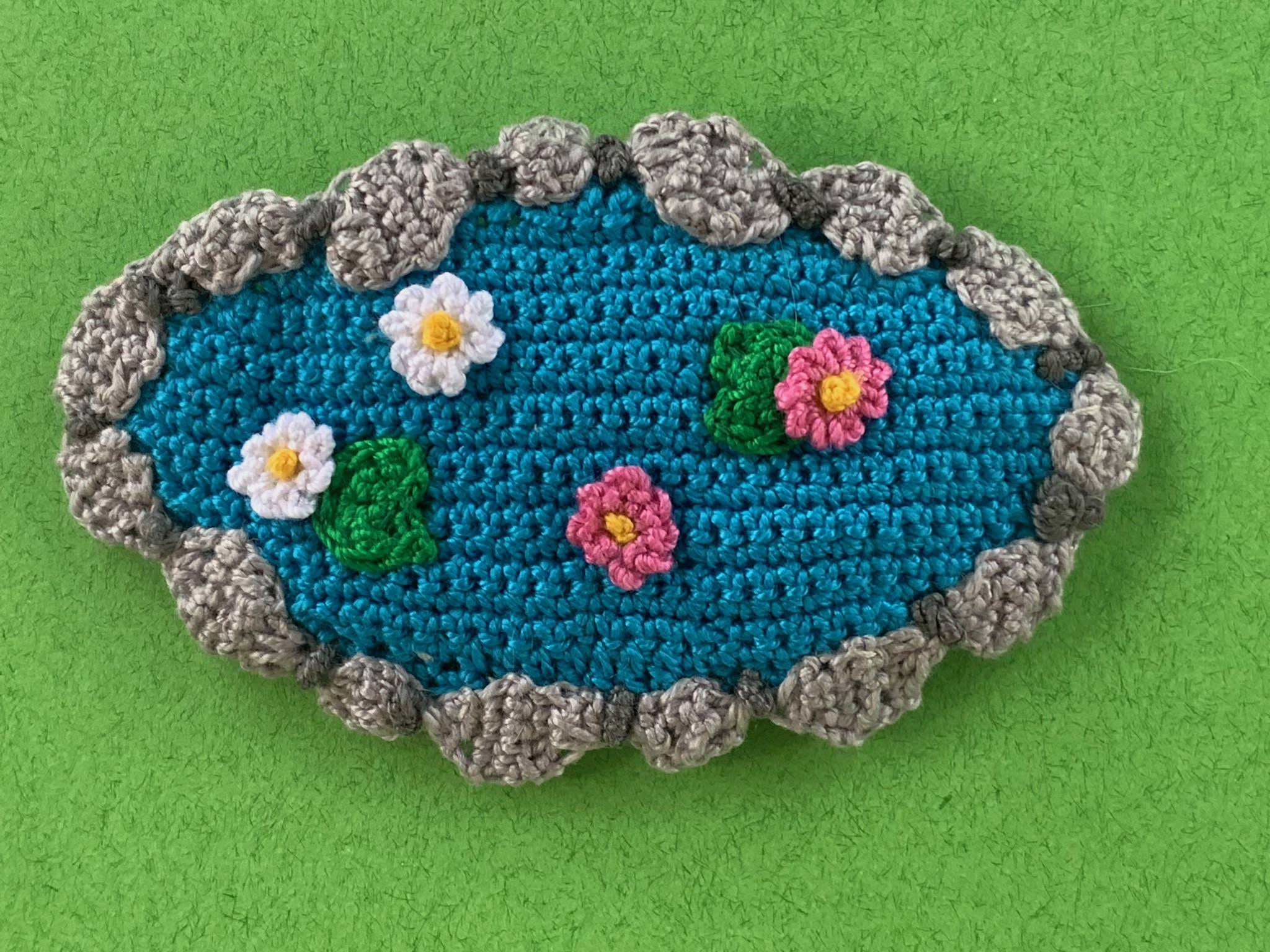 Finished crochet pond 2 ply landscape