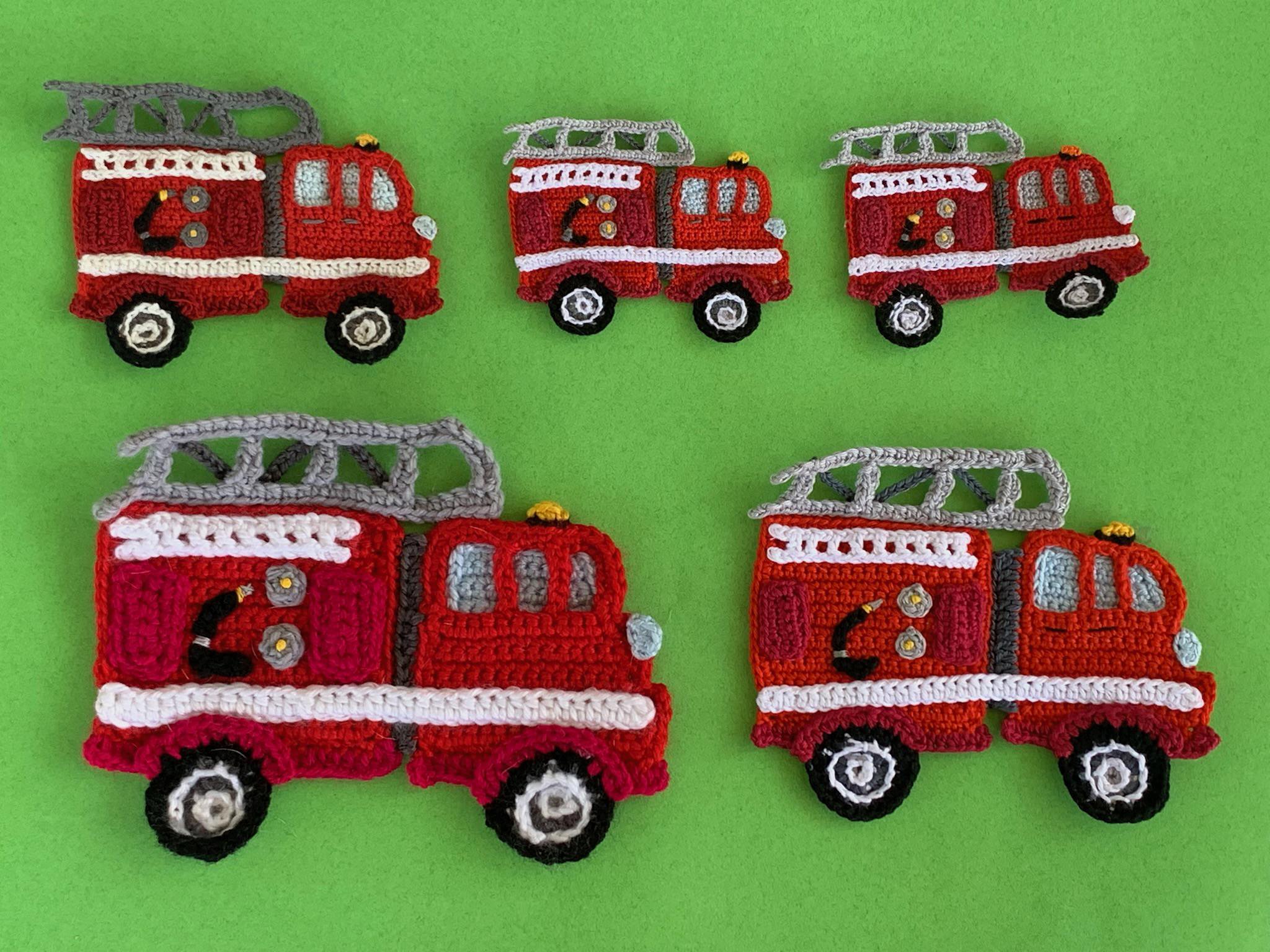 Finished crochet fire engine 2 ply group landscape