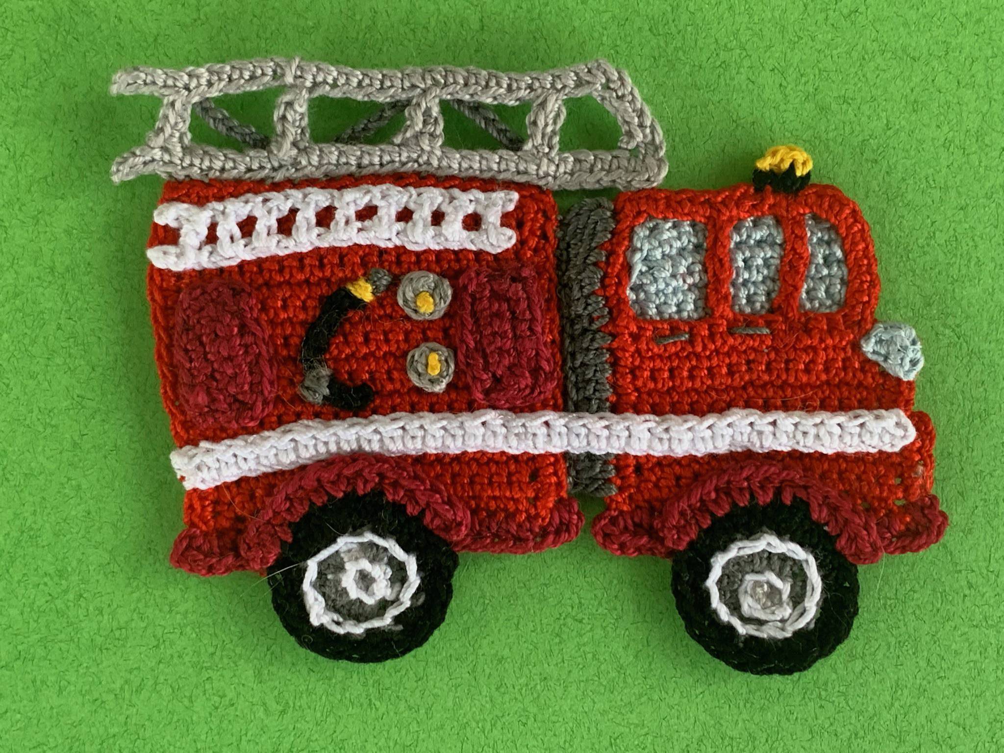 Finished crochet fire engine 2 ply landscape