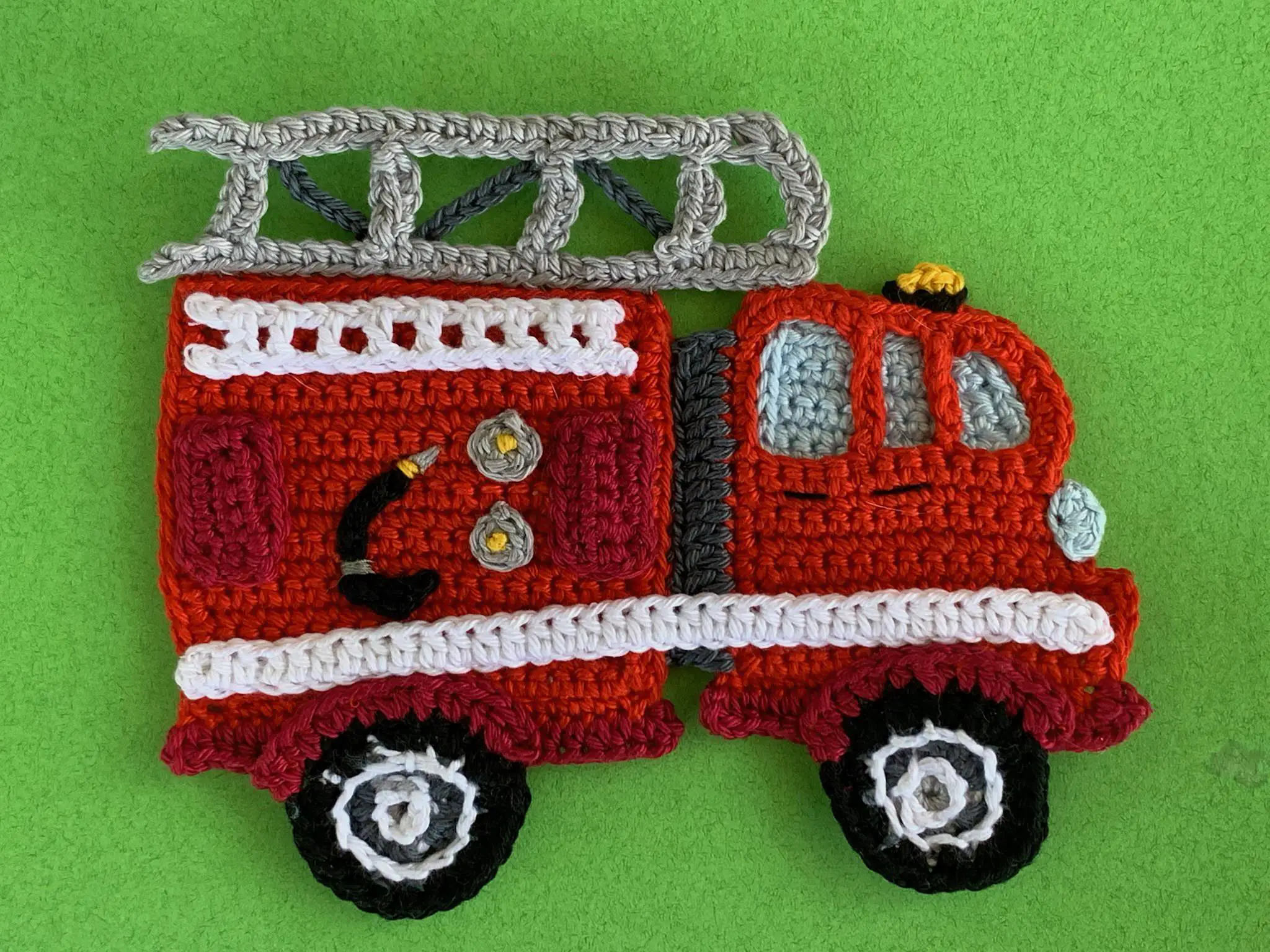 Finished crochet fire engine 4 ply landscape
