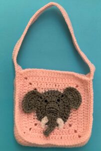 Crochet elephant bag first side neatened