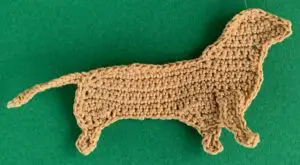 Crochet sausage dog 2 ply far front leg neatened