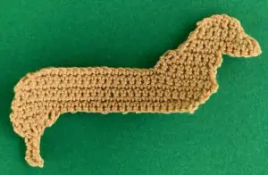 Crochet sausage dog 2 ply near back leg