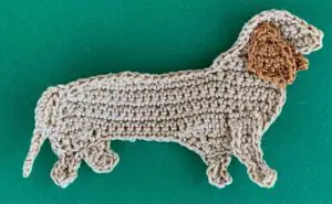 Crochet sausage dog 2 ply tail stitched