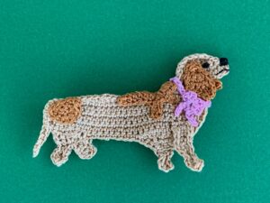 Finished crochet sausage dog pattern 2 ply landscape