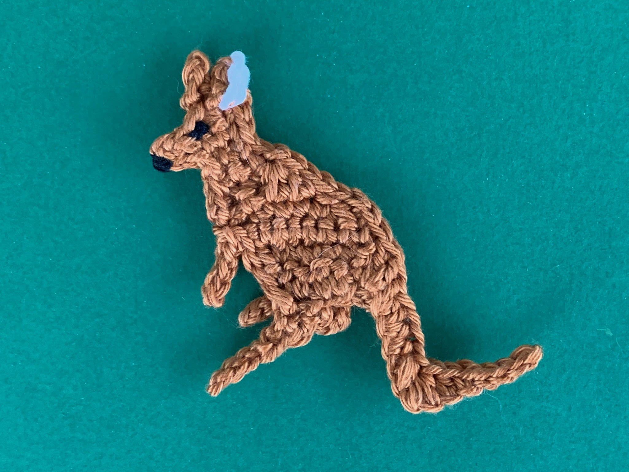 Finished crochet kangaroo 4 ply landscape