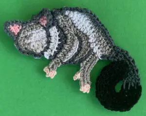 Crochet possum 2 ply tail markings