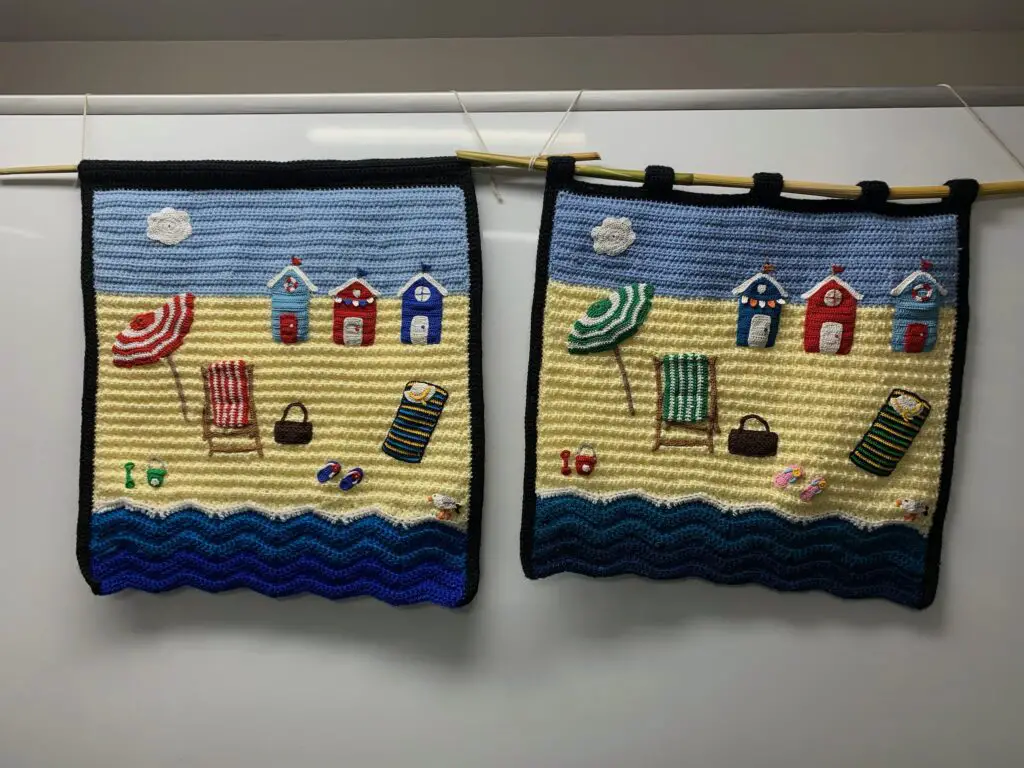 Finished crochet wall hanging group landscape