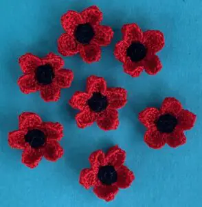 Crochet flower 2 ply red flowers with centres