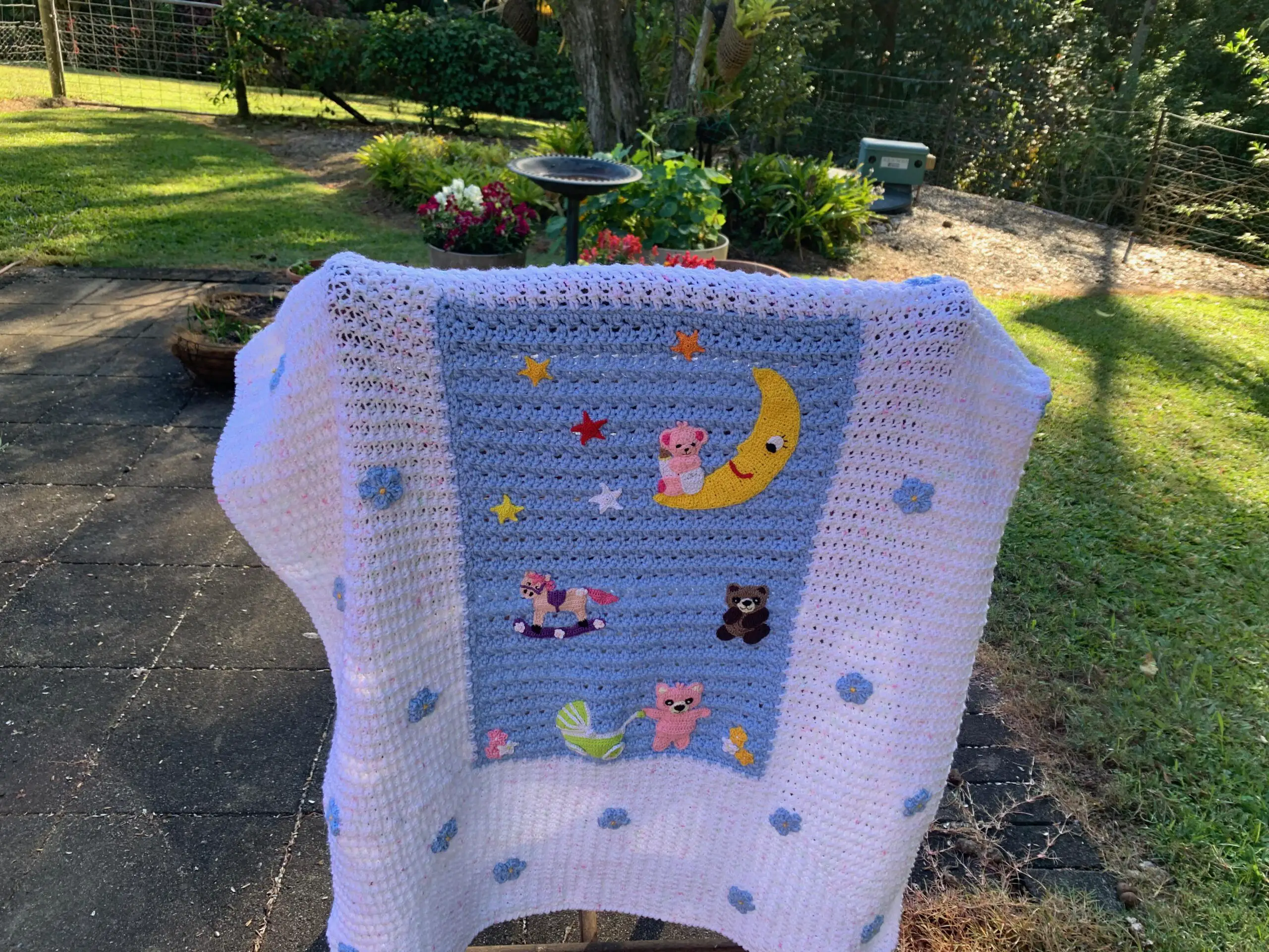 Finished picture panel baby blanket moon landscape outside